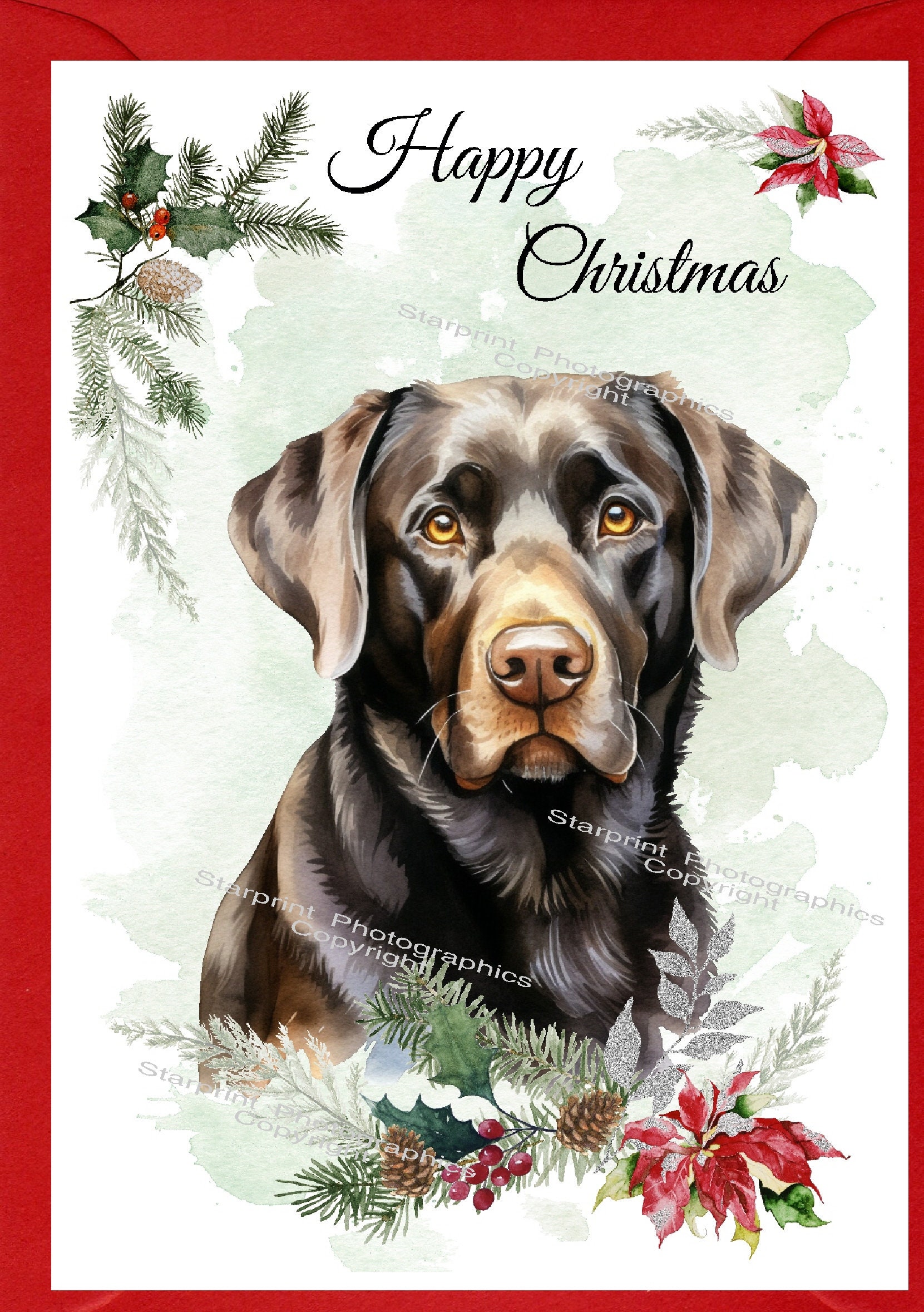 Biglietto di Natale Labrador Retriever, Lab, biglietto di auguri per le feste del cane, cappello di Babbo Natale, Pawlidays, biglietto singolo, set da 4 o 8 - Italia