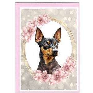Gepersonaliseerde blanco kaart dwergpinscherhondje (6 x 4 inch) met envelop.  Kaart kan indien gewenst blanco worden gelaten