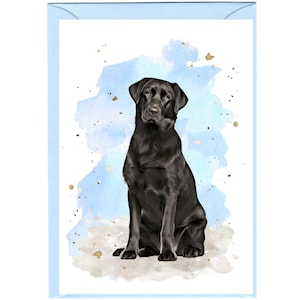 Gepersonaliseerde labrador retriever (zwart) hondenwenskaart (6" x 4") met envelop.  Kaart kan indien gewenst blanco worden gelaten