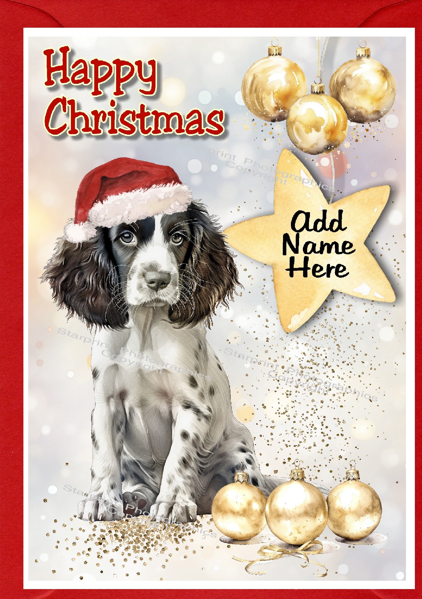 English Springer Spaniel Dog Christmas Card (6" X 4") Blank Inside ...