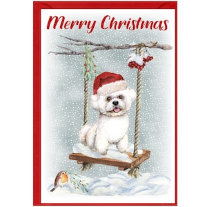 Bichon Frise Weihnachtskarte, Hund, 15 x 10 cm Blank, mit Umschlag. Perfekter Artikel für jeden Hundeliebhaber