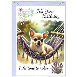 Tarjeta de cumpleaños para chihuahua de pelo liso (15 x 10 cm) con sobre. Interior en blanco para tu mensaje. Perfecta para cualquier amante de los perros.