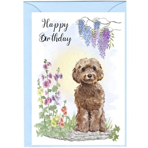 Cockapoo / Doodle Dog "Happy Birthday" Card (6" x 4") with Envelope - Blank inside for your own message. Perfect for any dog lover