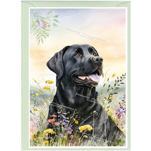 Gepersonaliseerde zwarte wenskaart Labrador Retriever-hond (6 x 4 inch) met envelop.  Kan desgewenst leeg worden gelaten