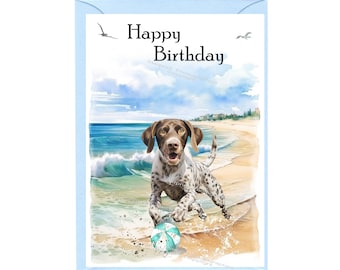 Tarjeta de "Feliz Cumpleaños" para Braco Alemán (15 x 10 cm) con sobre. Interior en blanco para tu mensaje. Perfecta para cualquier amante de los perros.