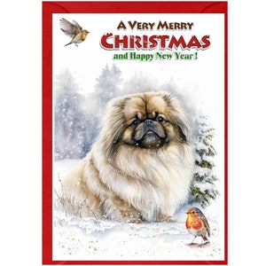 Pekinese Weihnachtskarte, 15 x 10,5 cm, innen leer, mit Umschlag.  Perfekter Artikel für jeden Hundeliebhaber