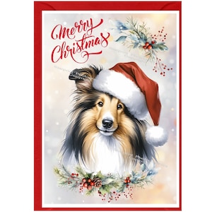 Carte de Noël Rough Collie Dog (6 x 4 po.) vierge à l'intérieur - avec enveloppe. Article parfait pour tous les amoureux des chiens
