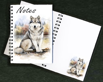 Quaderno/blocco note con immagine del cane Alaskan Malamute su ogni pagina: un regalo perfetto per gli amanti dei cani.