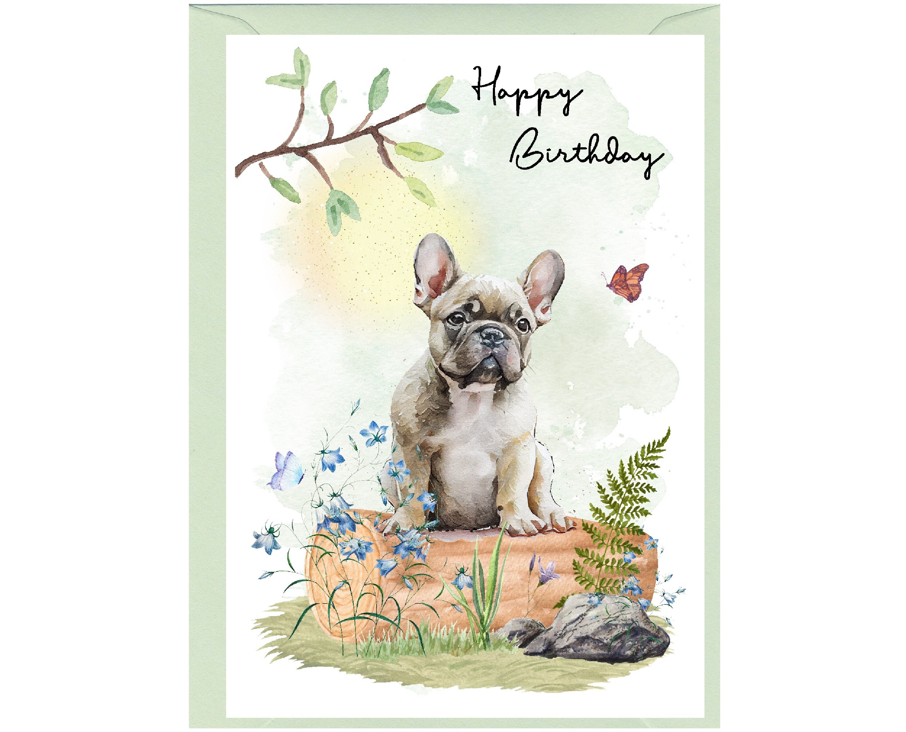 Wee Blue Coo Grußkarte Französische Bulldogge Mit Fliege – Bleistiftzeichnung, 17,5 X 12,5 Cm