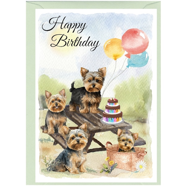 Yorkshire Terrier Dog "Happy Birthday" Card (6" x 4") with Envelope - Blank inside for your own message. Perfect for any dog lover.