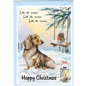 Dackel Weihnachtskarte (15 x 10 cm) Blanko, mit Umschlag.  Perfekter Artikel für jeden Hundeliebhaber