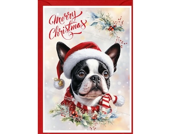 Boston Terrier Christmas Card (6" x 4") Blank inside - with Envelope.  Perfect item for any Dog Lover