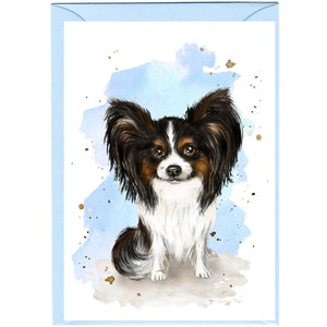 Personalised Papillon Butterfly Dog Greetings Card /Notelet (6" x 4") with Envelope.  Card can be left blank if preferred