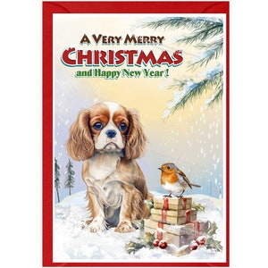 Cartão de Natal do cão Cavalier King Charles Spaniel (Blenheim) (6" x 4") Interior em branco - com envelope. Item perfeito para qualquer amante de cães