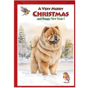 Tarjeta navideña con diseño de perro Chow Chow (15,24 x 10,16 cm), interior en blanco y con sobre. Artículo perfecto para cualquier amante de los perros