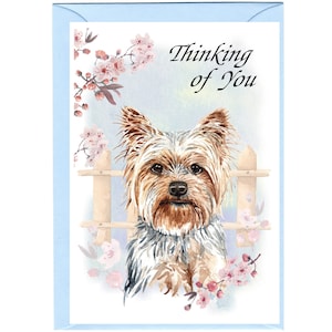 Carte « Je pense à vous » pour yorkshire terrier / chien Yorkie (6 x 4 po.) avec enveloppe - vierge à l'intérieur pour votre propre message. Parfait pour tous les amoureux des chiens