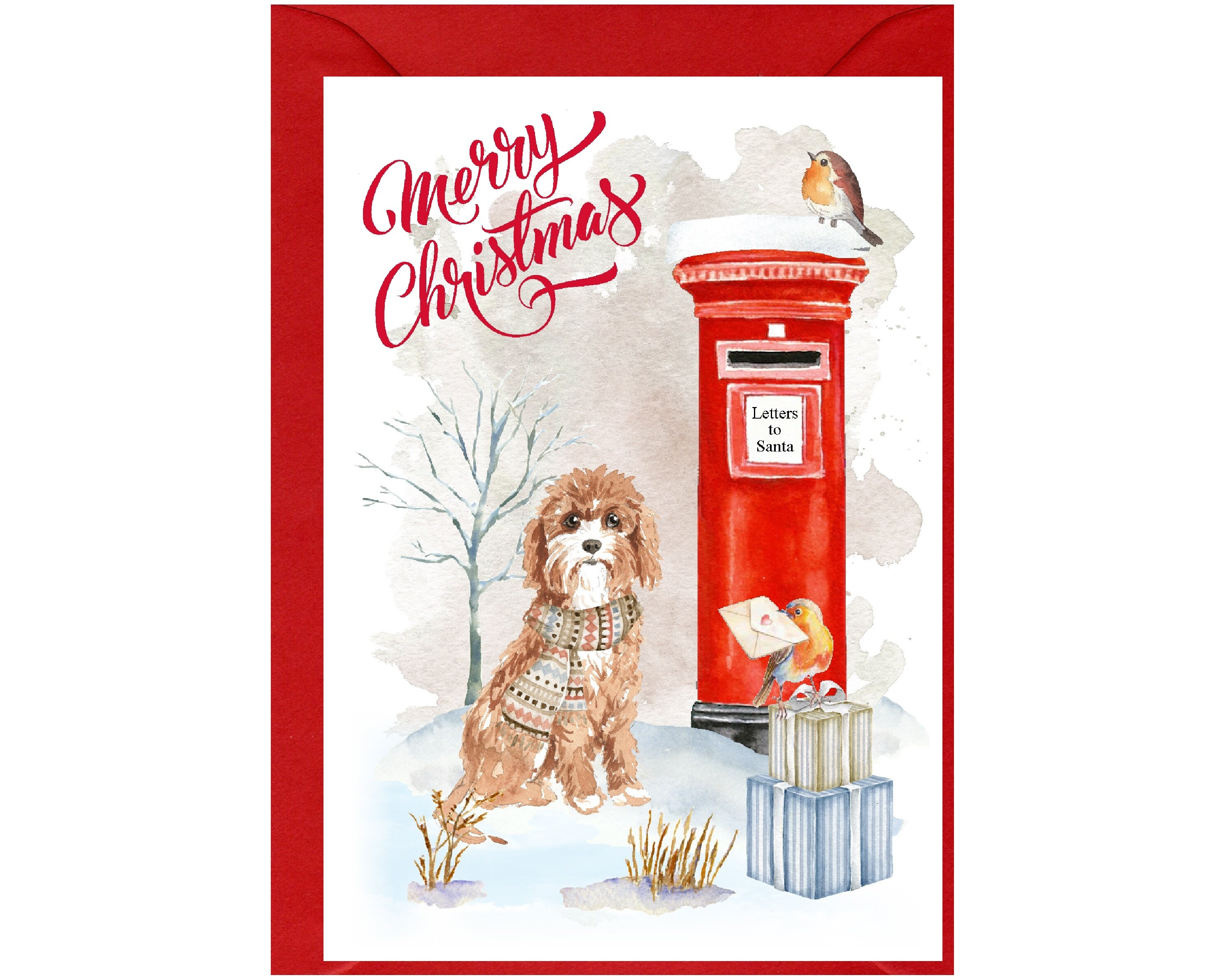 Cavapoo / Doodle Dog Christmas Card (6" X 4") Blank Inside - With ...