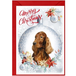 Carte de Noël Setter irlandais Chien rouge (6 x 4 po.) vierge à l'intérieur - avec enveloppe.  Article parfait pour tous les amoureux des chiens