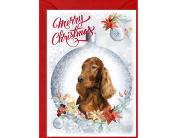 Irish Setter Red Dog Christmas Card (6" x 4") Blank inside - with Envelope.  Perfect item for any Dog Lover