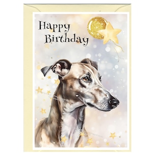 Greyhound Dog "Happy Birthday" Card (6" x 4") con busta - Interno vuoto per il tuo messaggio. Perfetto per qualsiasi amante dei cani.