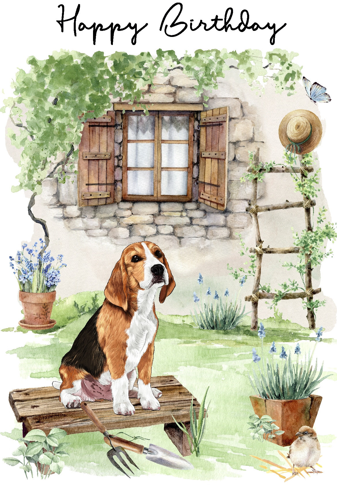 Beagle Dog "happy Birthday" Card (6" X 4") With Envelope - Blank Inside ...