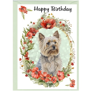 Cartão de "feliz aniversário" de Yorkshire Terrier/Cão Yorkie (6" x 4") com envelope. Anule o interior para sua própria mensagem. Perfeito para qualquer amante de cães