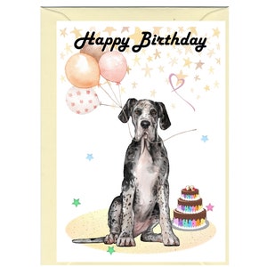 Karte ""Happy Birthday"" mit Deutsche Dogge (Welpe) 15 x 10 cm mit Umschlag." Leer innen für Ihre eigene Nachricht. Perfekt für jeden Hundefreund
