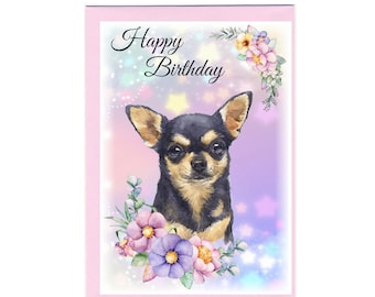 "Grattis på födelsedagen"-kort med chihuahuahund (15 x 10 cm) med kuvert. Tom inuti för ditt eget meddelande. Perfekt för alla hundälskare
