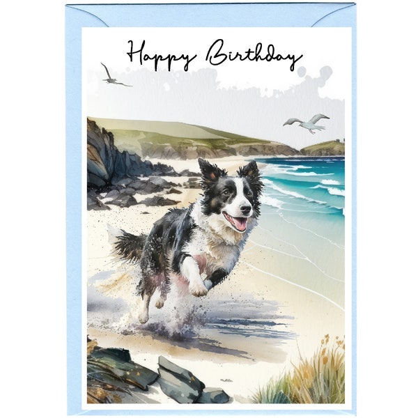 Border Collie Hund "Happy Birthday" Karte (6" x 4") mit Umschlag - innen leer für Ihre eigene Nachricht. Perfekt für jeden Hundeliebhaber