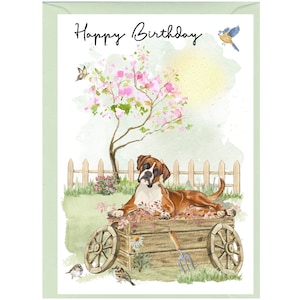 Tarjeta de feliz cumpleaños para perro bóxer (6" x 4") con sobre. Interior en blanco para escribir tu propio mensaje. Perfecta para cualquier amante de los perros.