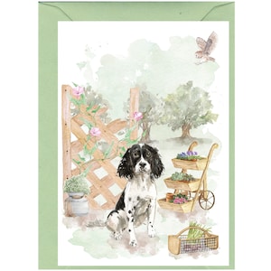 Gepersonaliseerde Engelse springerspaniël hond wenskaart /Notelet (6" x 4") met envelop. Kan indien gewenst leeg gelaten worden