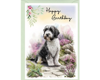 Tibetan Terrier Dog "Happy Birthday" Card (6"x 4") with Envelope. Blank inside for your own message. Perfect for any dog lover