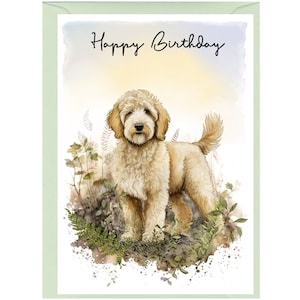 Golden Doodle / Labradoodle Dog "Happy Birthday" Card (6" x 4") with Envelope - Blank inside for your own message. Perfect for any dog lover