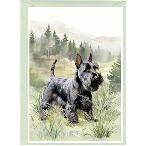 Gepersonaliseerde Schotse Terriër Hond / Scottie Hond Wenskaart /Notelet (6" x 4") met envelop. De kaart kan desgewenst blanco worden gelaten