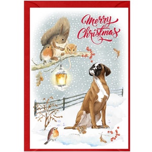 Boxerhond kerstkaart (6" x 4") blanco binnenkant - met envelop.  Perfect item voor elke hondenliefhebber