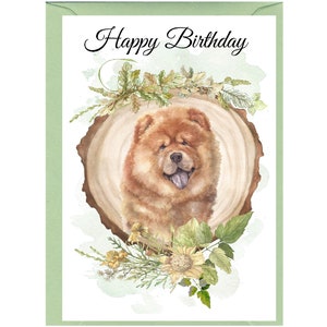Chow Chow Dog „Happy Birthday” Card (6"x 4") z kopertą. Puste wnętrze na własną wiadomość. Idealne dla każdego miłośnika psów
