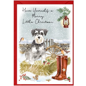 Miniatur Schnauzer Weihnachtskarte mit Umschlag - innen leer für Ihre eigene Nachricht. Perfekt für jeden Hundefreund