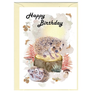 Carte d'anniversaire Hérisson (6 x 10 cm) avec enveloppe - Vierge à l'intérieur pour votre propre message.