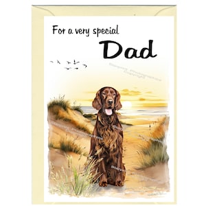 Tarjeta en blanco para perro Setter rojo irlandés/nota para papá (6" x 4") con sobre, ideal para el día del padre, cumpleaños, etc.