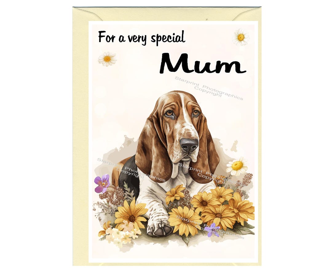 Basset Hound Dog Blank Card /notelet for MUM (6" X 4") With Envelope ...