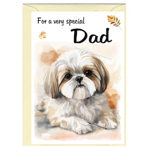 Blanco shih-tzu-kaart/notitie voor vader (6 x 4 inch) met envelop: ideaal voor Vaderdag, verjaardag, enz.