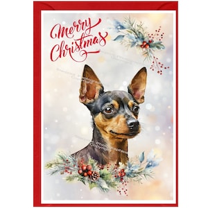 Carte de Noël pour chien pinscher nain (6 x 4 po.) vierge à l'intérieur - avec enveloppe. Article parfait pour tous les amoureux des chiens