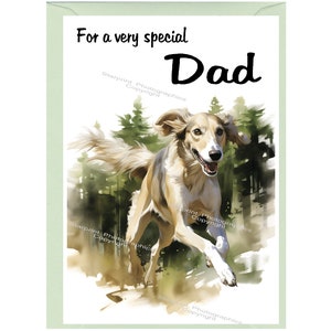 Biglietto d'auguri/biglietto vuoto per PAPÀ a tema cane Saluki (15,2 x 10,2 cm) con busta - Ideale per la festa del papà, compleanno, ecc.