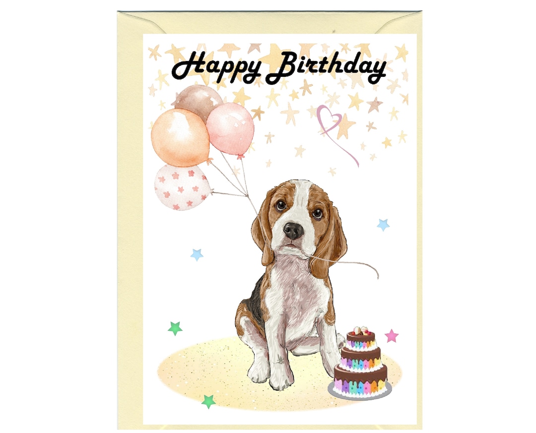 Beagle Dog "happy Birthday" Card (6" X 4") With Envelope - Blank Inside ...