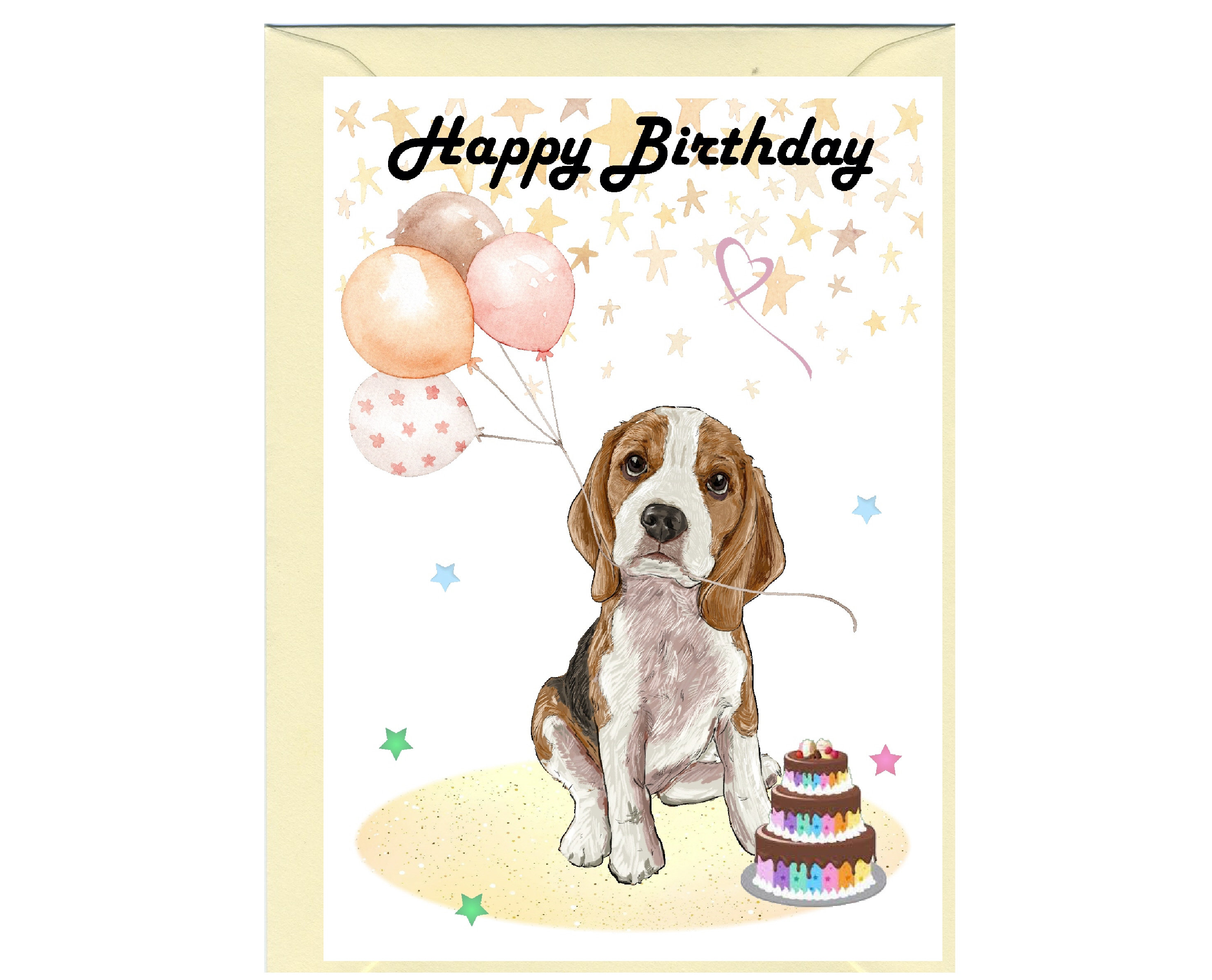 Beagle Dog "happy Birthday" Card (6" X 4") With Envelope - Blank Inside ...