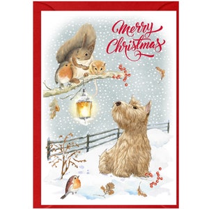 Carte de Noël Scottish Terrier (Wheaten) / Scottie Dog (6 x 4 po.) vierge à l'intérieur - avec enveloppe. Article parfait pour tous les amoureux des chiens