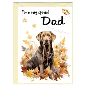 Carte vierge/notelet chien labrador chocolat pour papa (6 x 4 po.) avec enveloppe - Idéal pour la fête des pères, un anniversaire, etc.