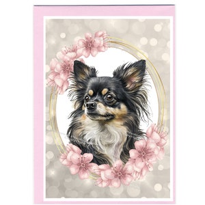 Gepersonaliseerde chihuahua longcoat hondenwenskaart / notitie (6 x 4") met envelop - ideaal voor elke gelegenheid. Kan desgewenst leeg worden gelaten