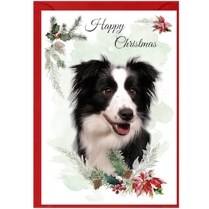 Weihnachtskarte mit Border Collie-Hundemotiv (15 x 10 cm) Innen leer - mit Umschlag.  Perfekter Artikel für jeden Hundeliebhaber