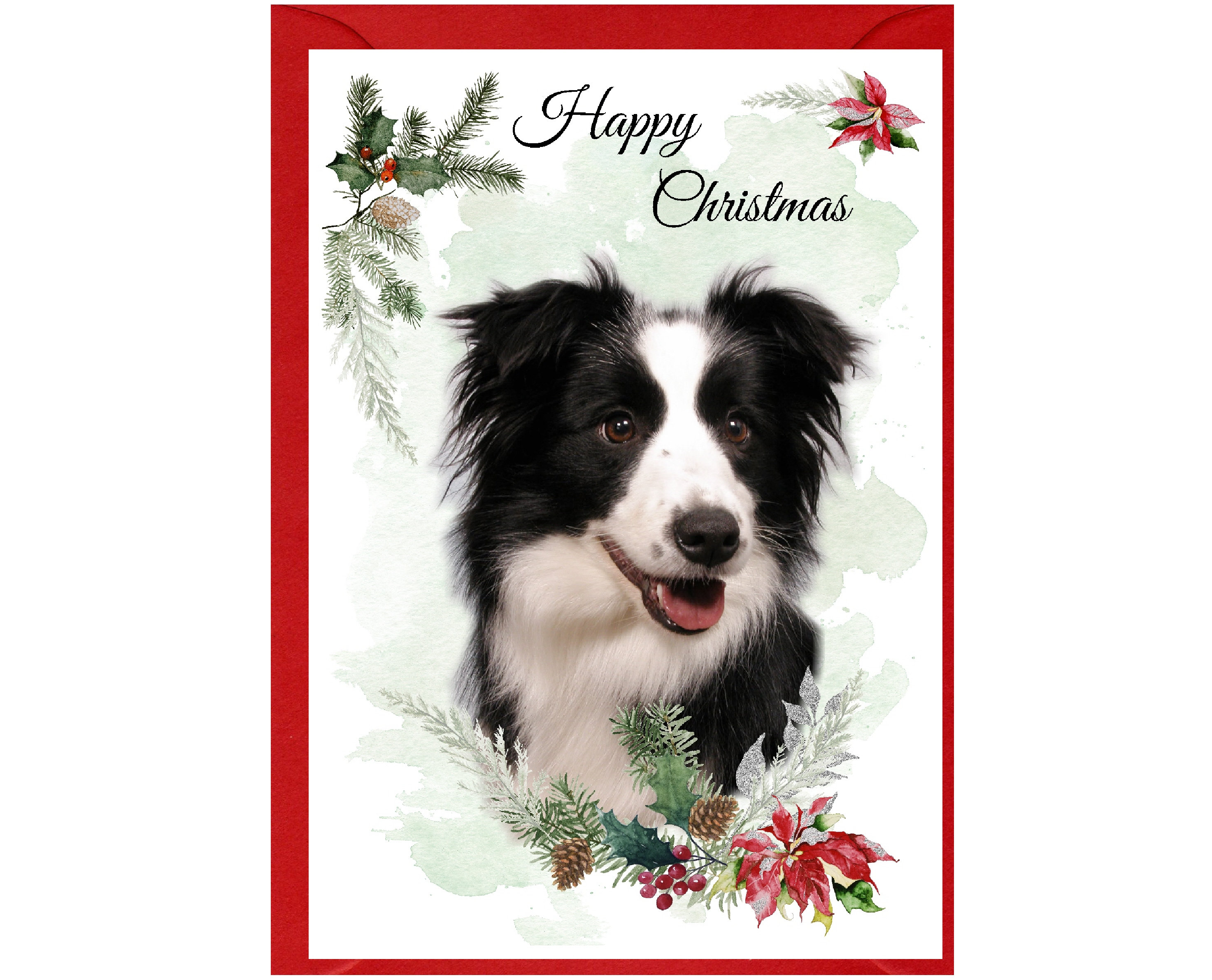Border Collie Dog Christmas Card (6" X 4") Blank Inside - With Envelope ...